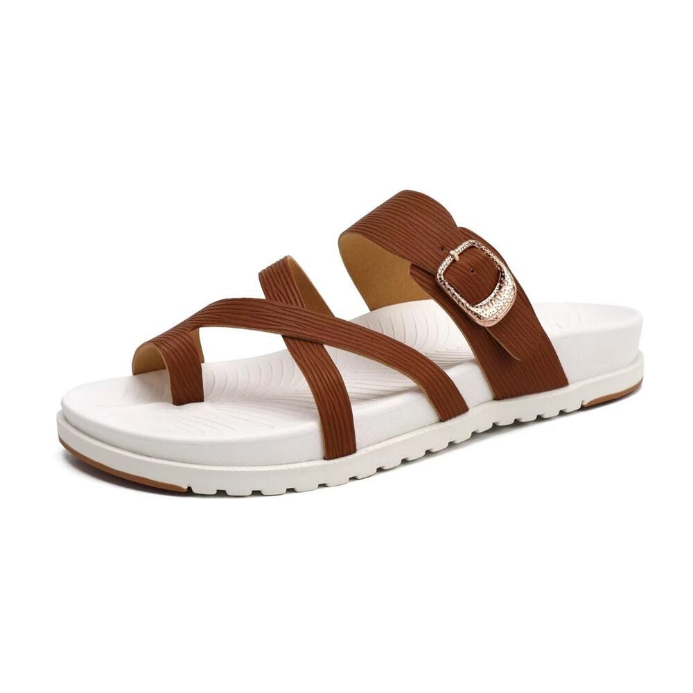 KuaiLu Plantar Fasciitis Arch Support Orthotic Sandals Brown White Size 8 NWTB